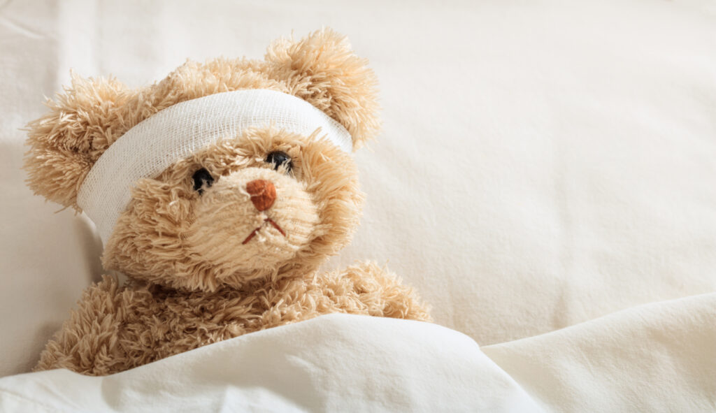 The child is sick concept.Teddy bear in the hospital
